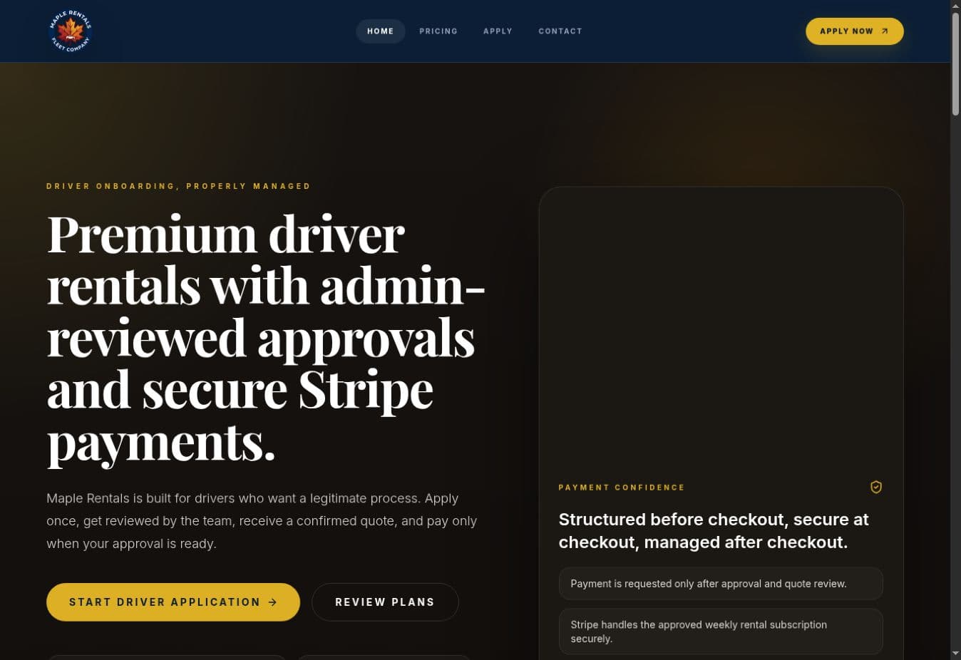 Maple Rentals website homepage preview