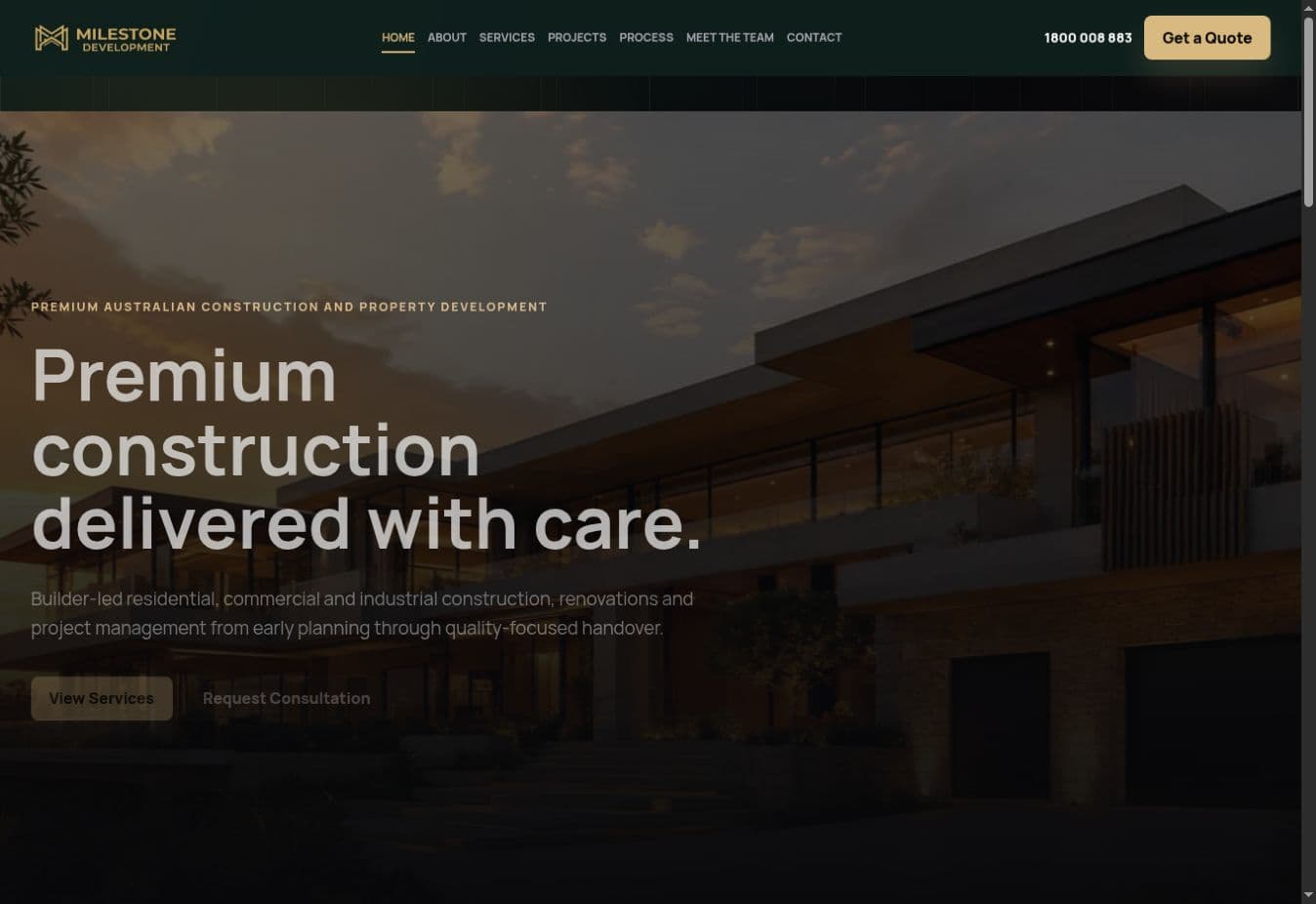 Milestone Development website homepage preview